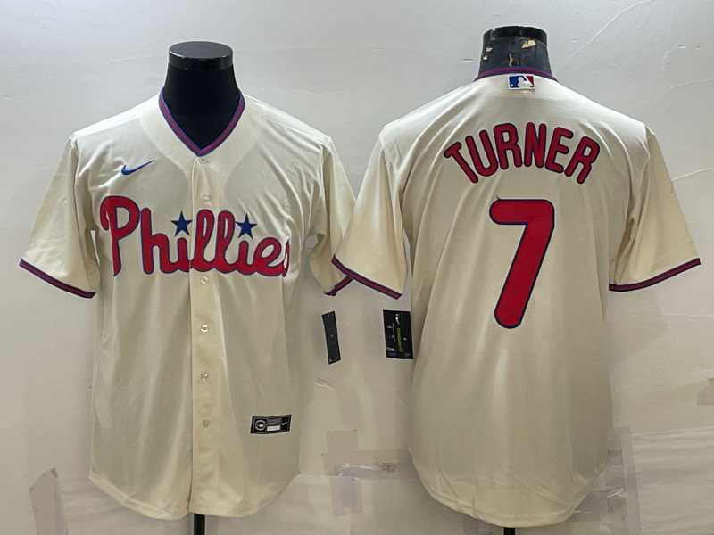 Men%27s Philadelphia Phillies #7 Trea Turner Cream Cool Base Stitched Baseball Jersey